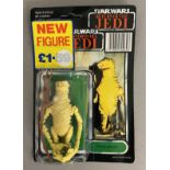 Star Wars Amanaman figure on Tri-Logo ROTJ Return Of The Jedi backing card. Sealed to card.