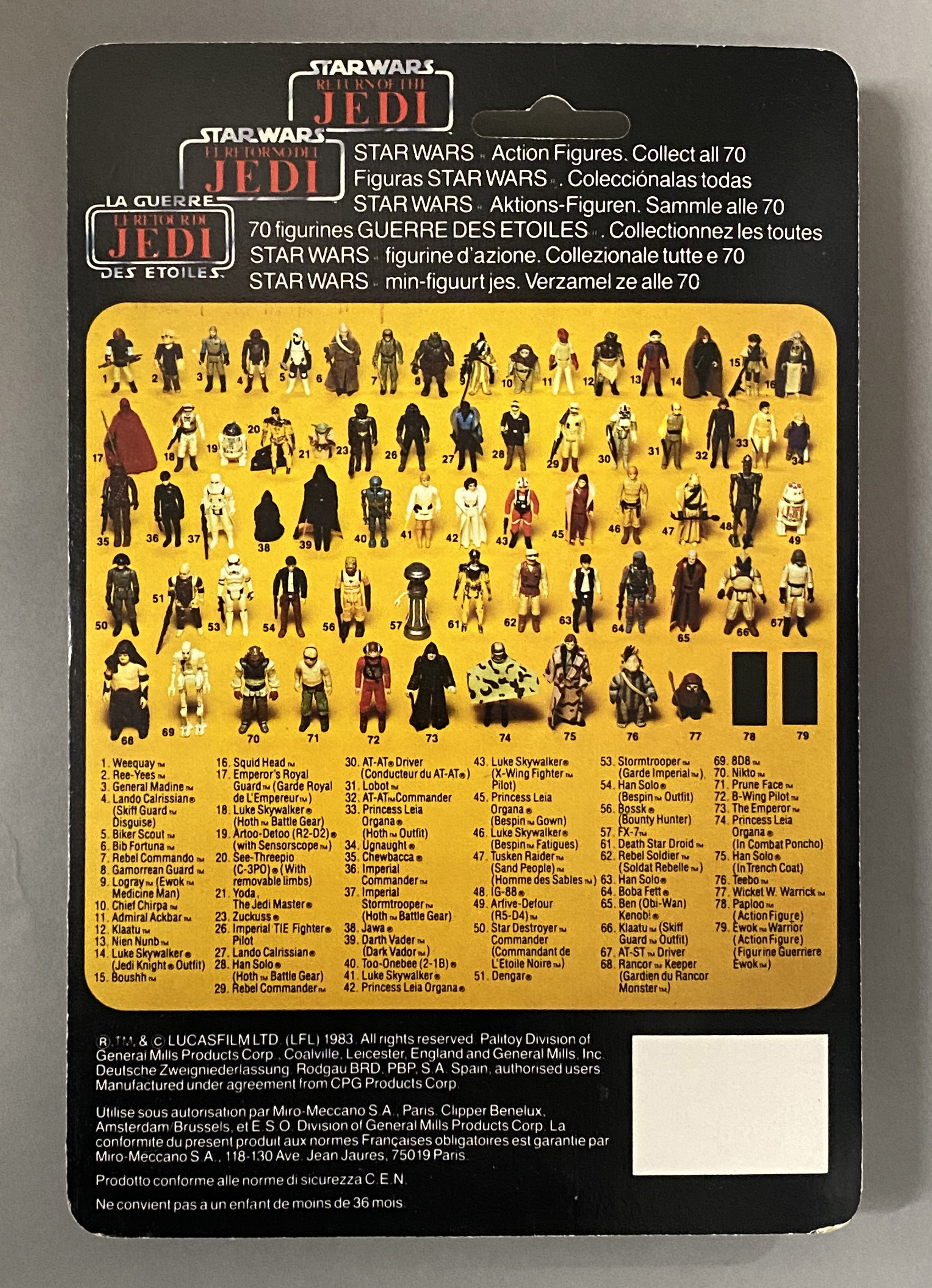 5 vintage Star Wars ROTJ Return Of The Jedi Tri-Logo figures on original backing cards: Prune Face, - Image 9 of 11