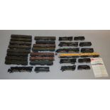 HO Gauge. 7x Rivarossi locomotives together with 15c coaches, all unboxed.