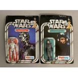 2 Palitoy Star Wars figures: Death Star Droid on 20-back card and Death Star Commander on 12-back ca