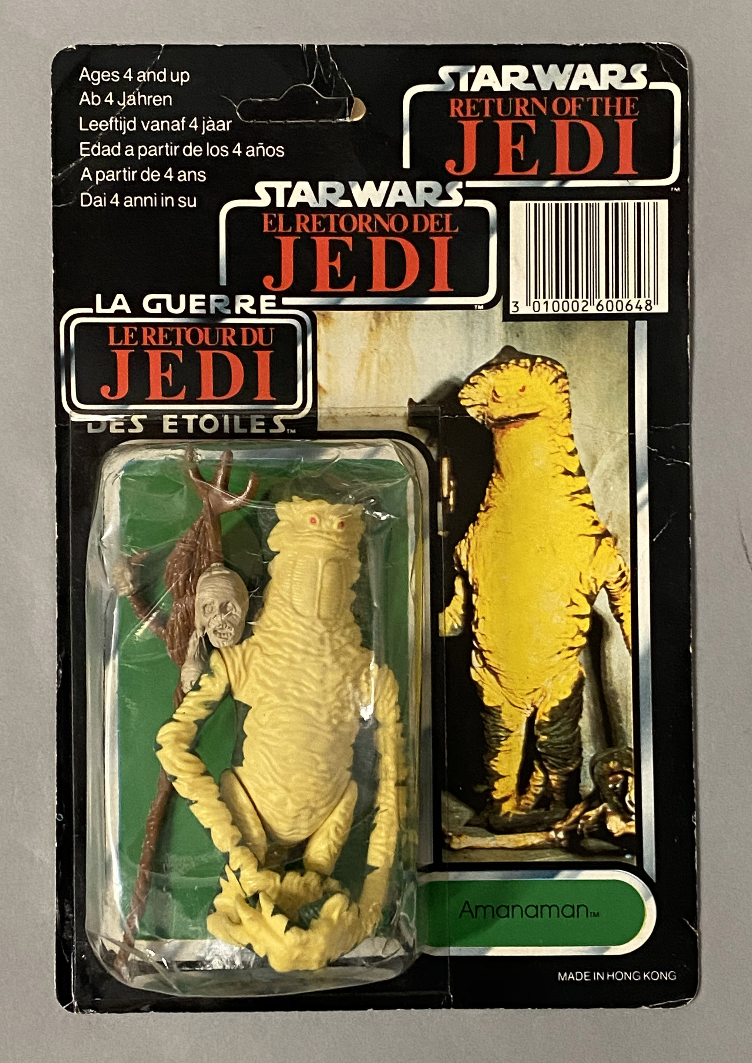 Vintage Star Wars ROTJ Return Of The Jedi Tri-Logo Amanaman figure on original backing card. With pr