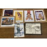 A mixed lot of Posters, Prints and Pictures including Star Wars, Witchblade, Lord of The Rings and
