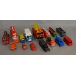 A good mixed lot of vintage plastic body vehicles including a boxed Mobilgas tanker.(14)