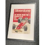 Silverstone Saturday July 19 RAC British Grand Prix original motorsport poster. Framed and glazed. F