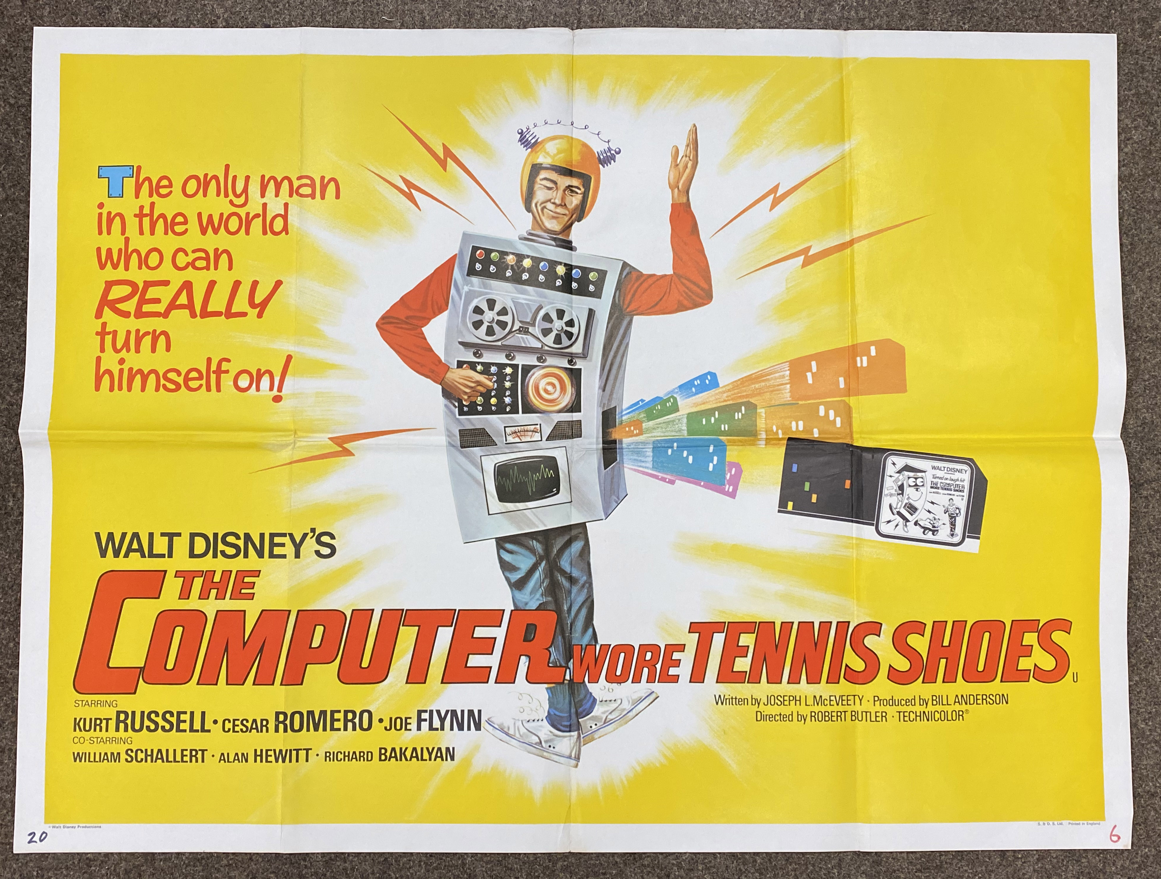 The Computer Wore Tennis Shoes British Quad film poster, folded.