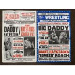 Two vintage wrestling posters featuring Big Daddy. Each 76cm x 50cm approx. Both folded.