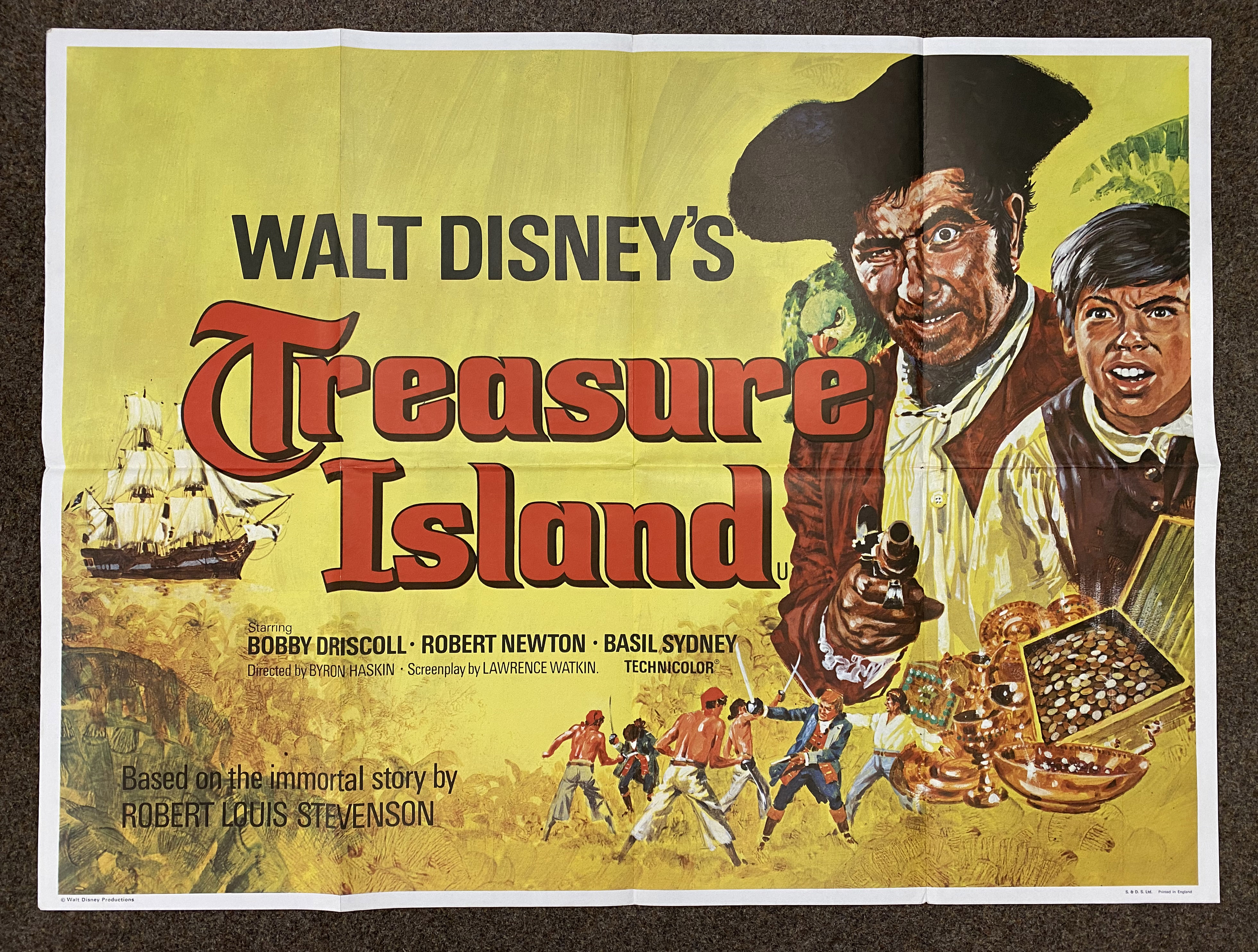 Walt Disney's Treasure Island British Quad film poster, folded.