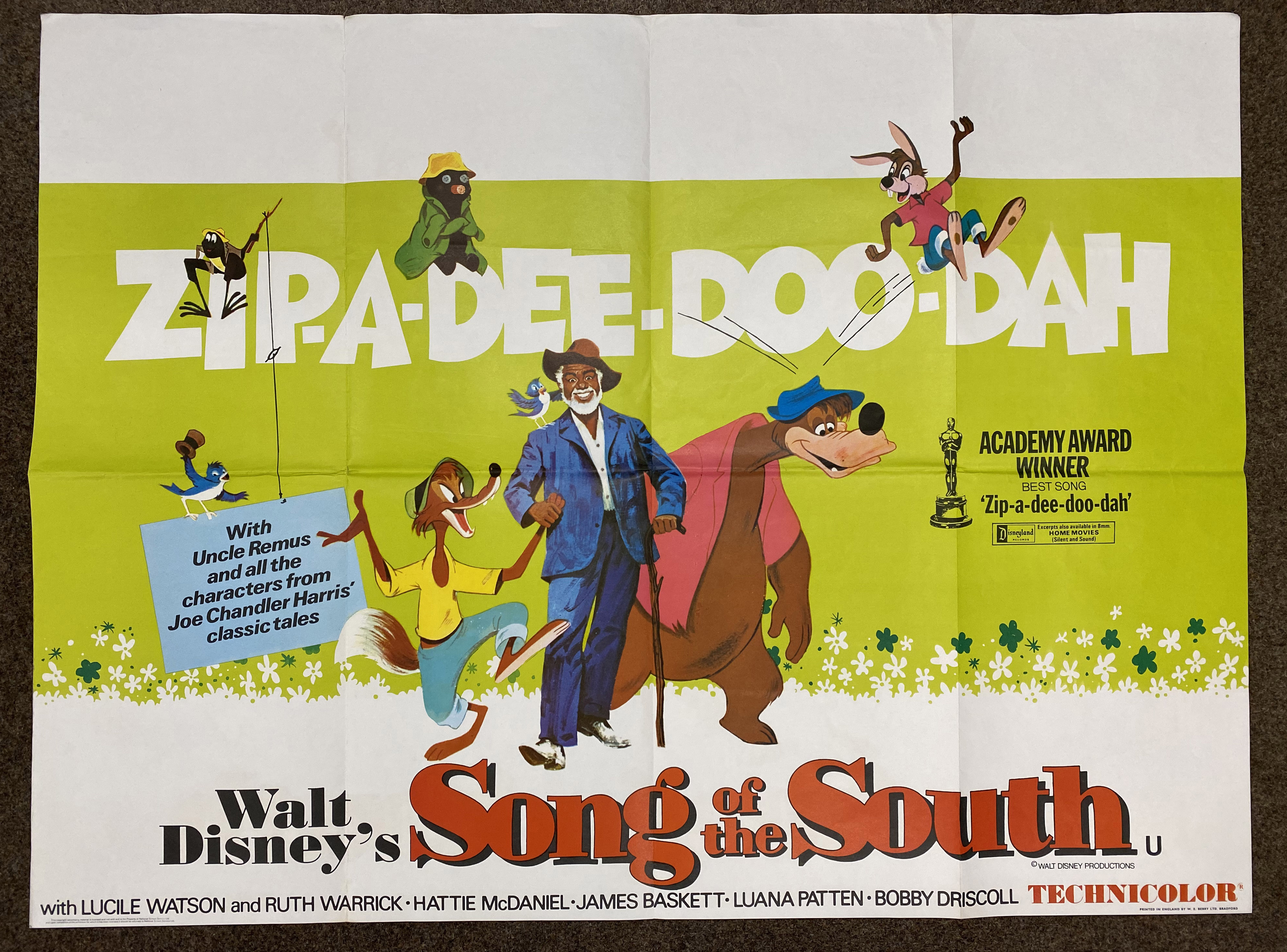 Walt Disney's Song Of The South British Quad film poster, folded.