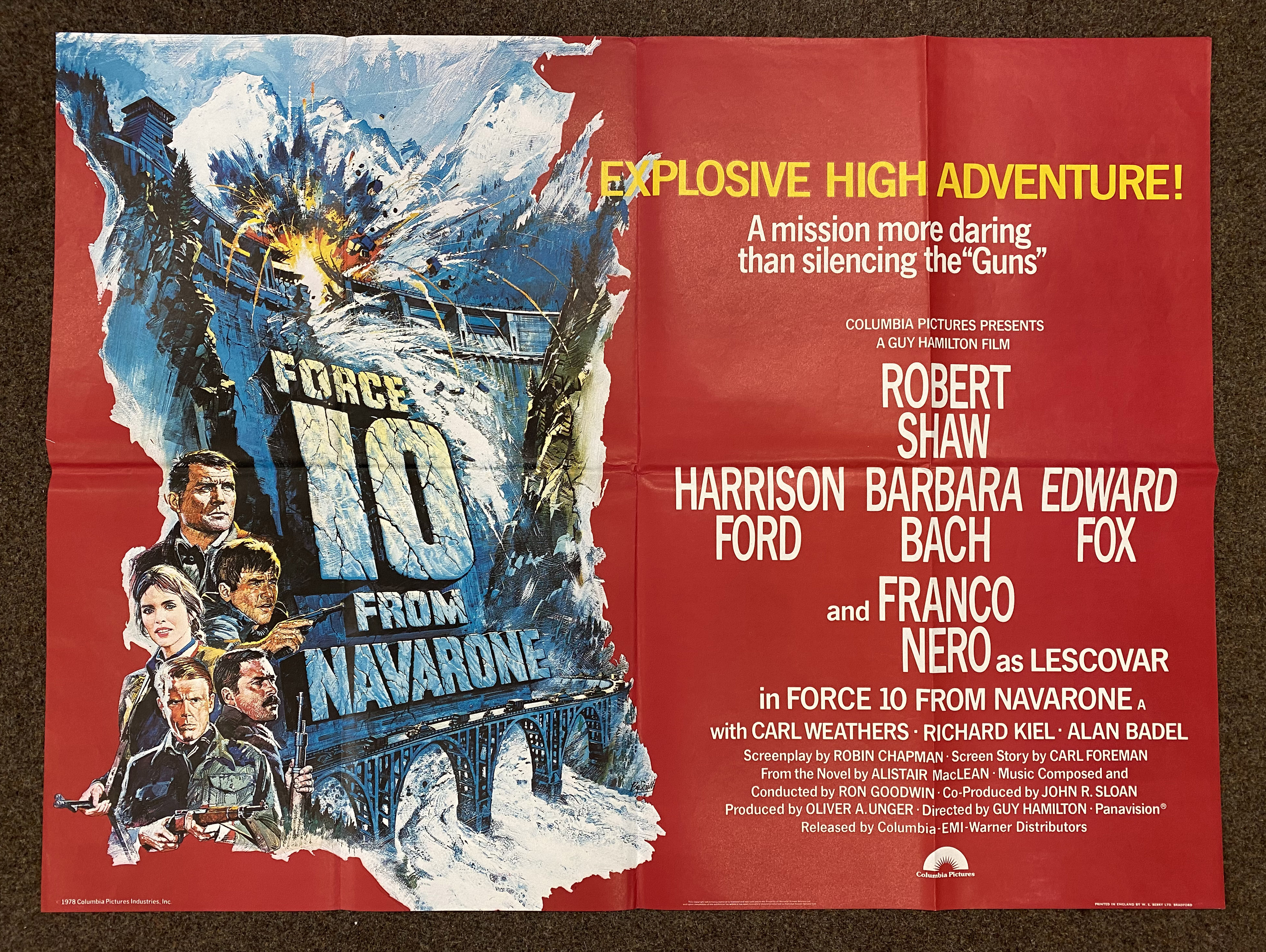 Force 10 From Navarone British Quad film poster, folded.