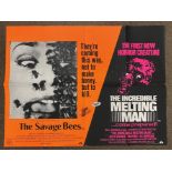 The Savage Bees plus The Incredible Melting Man double-bill British Quad film poster, folded.