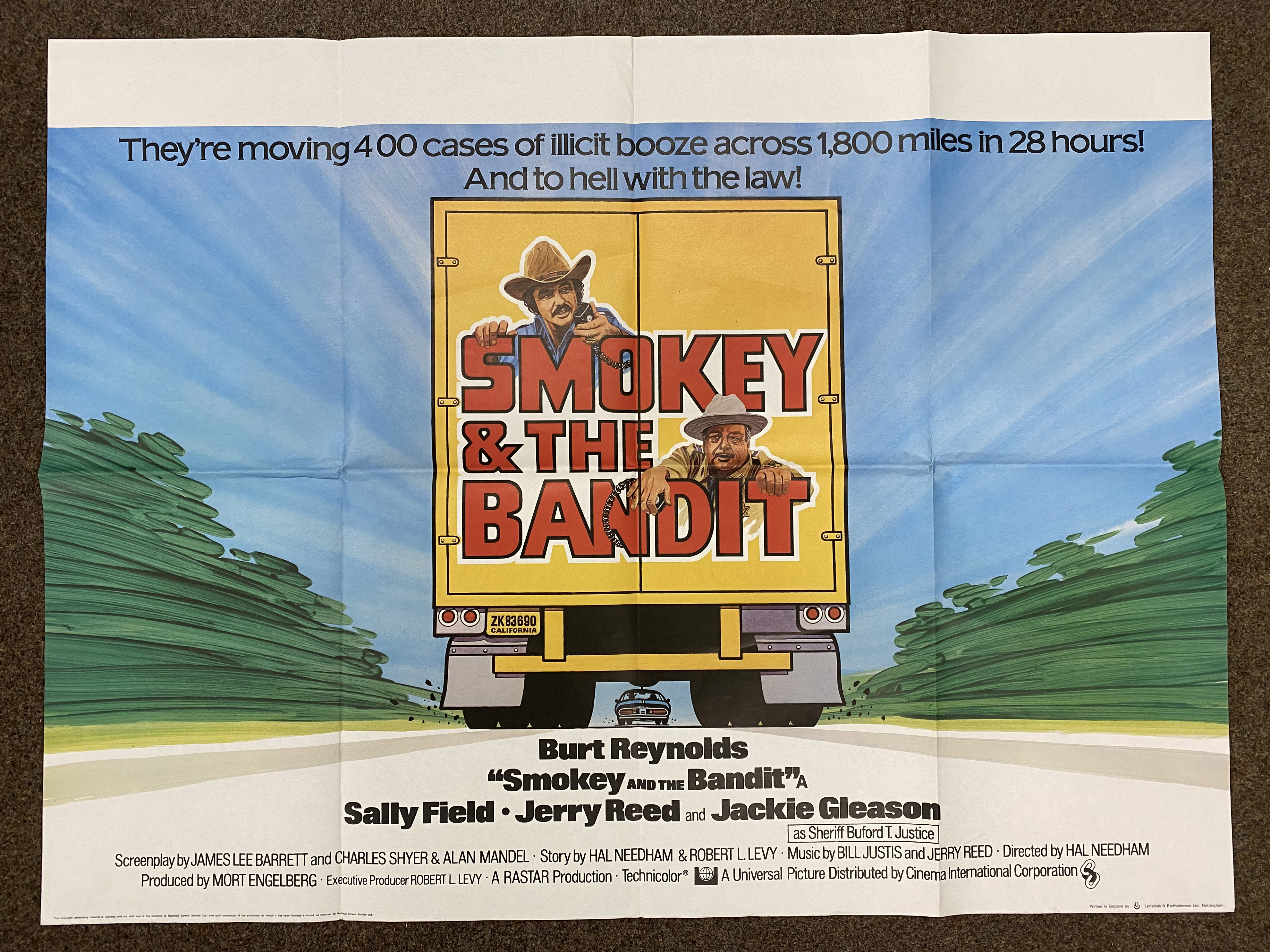 Smokey & The Bandit British Quad film poster, folded.