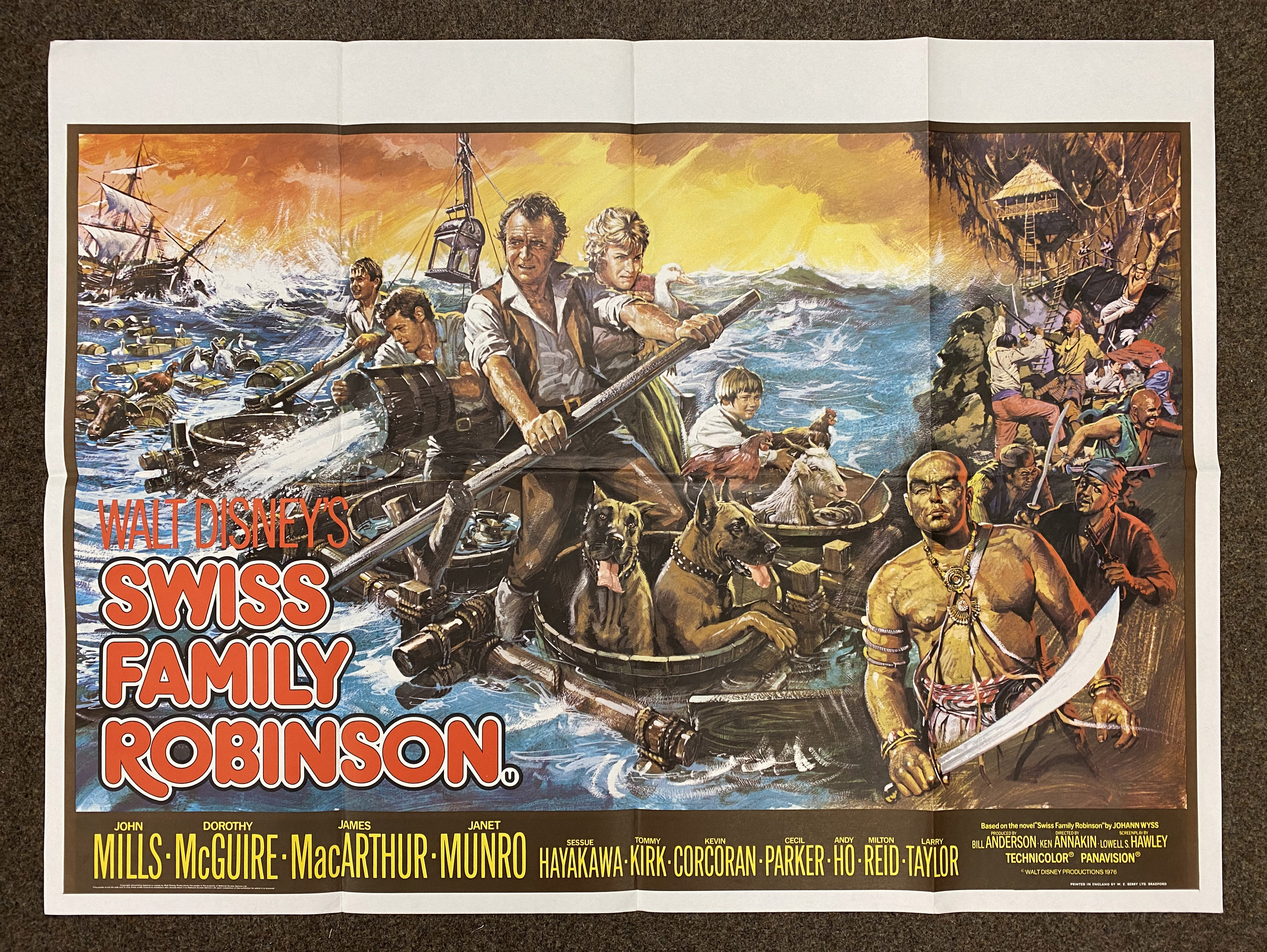 Swiss Family Robinson British Quad film poster, folded.