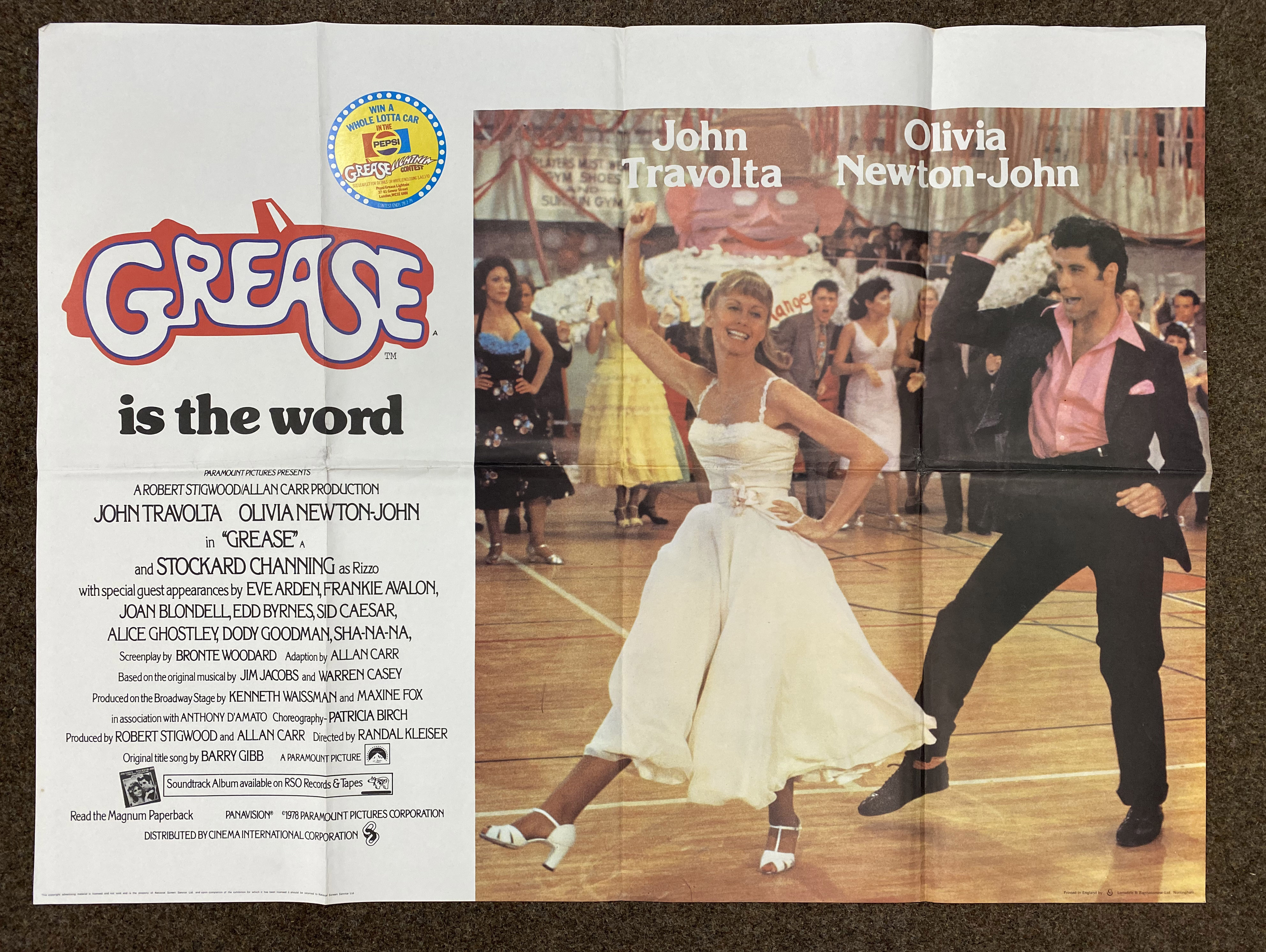 Grease is the word British Quad film poster, folded.