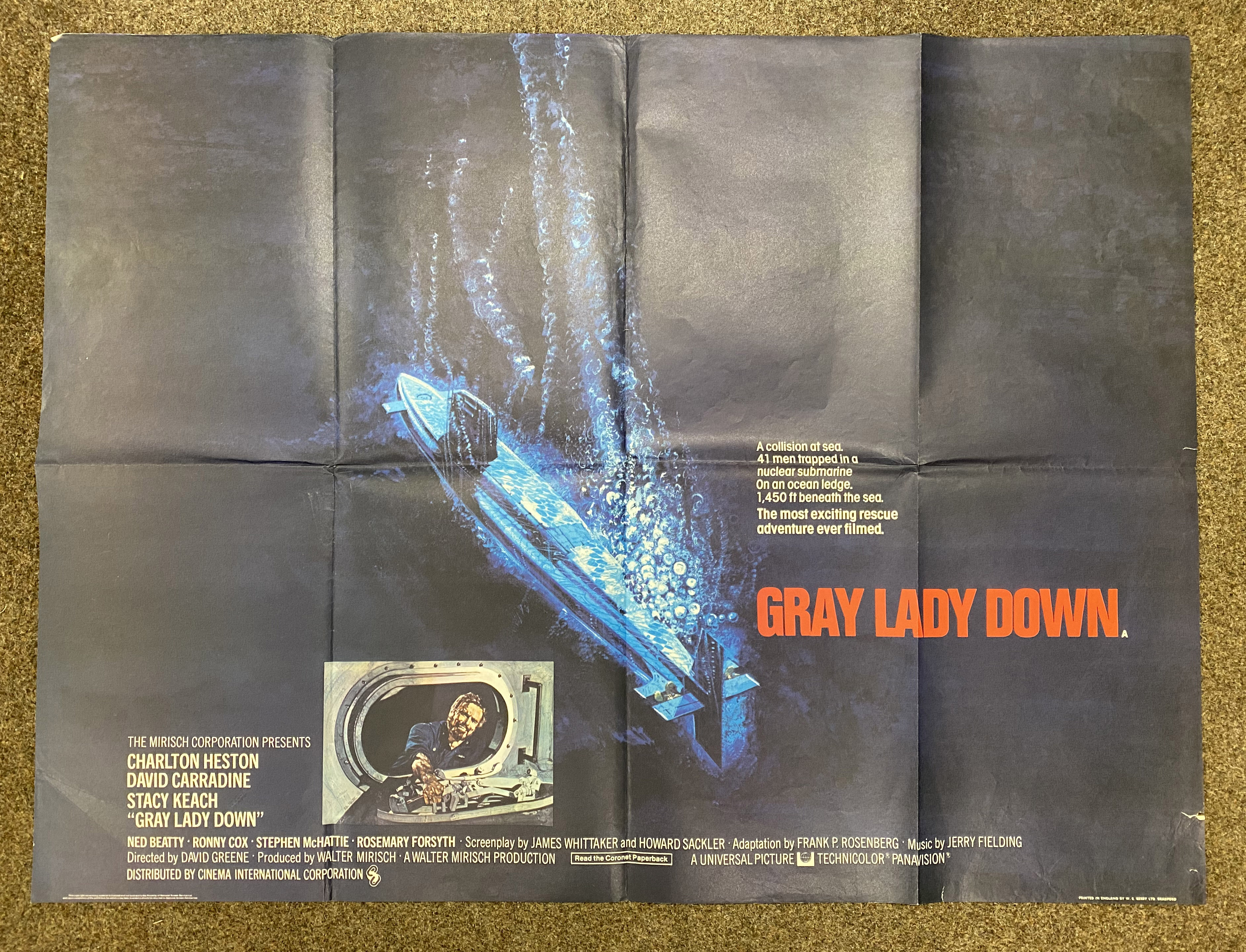 Gray Lady Down British Quad film poster, folded.