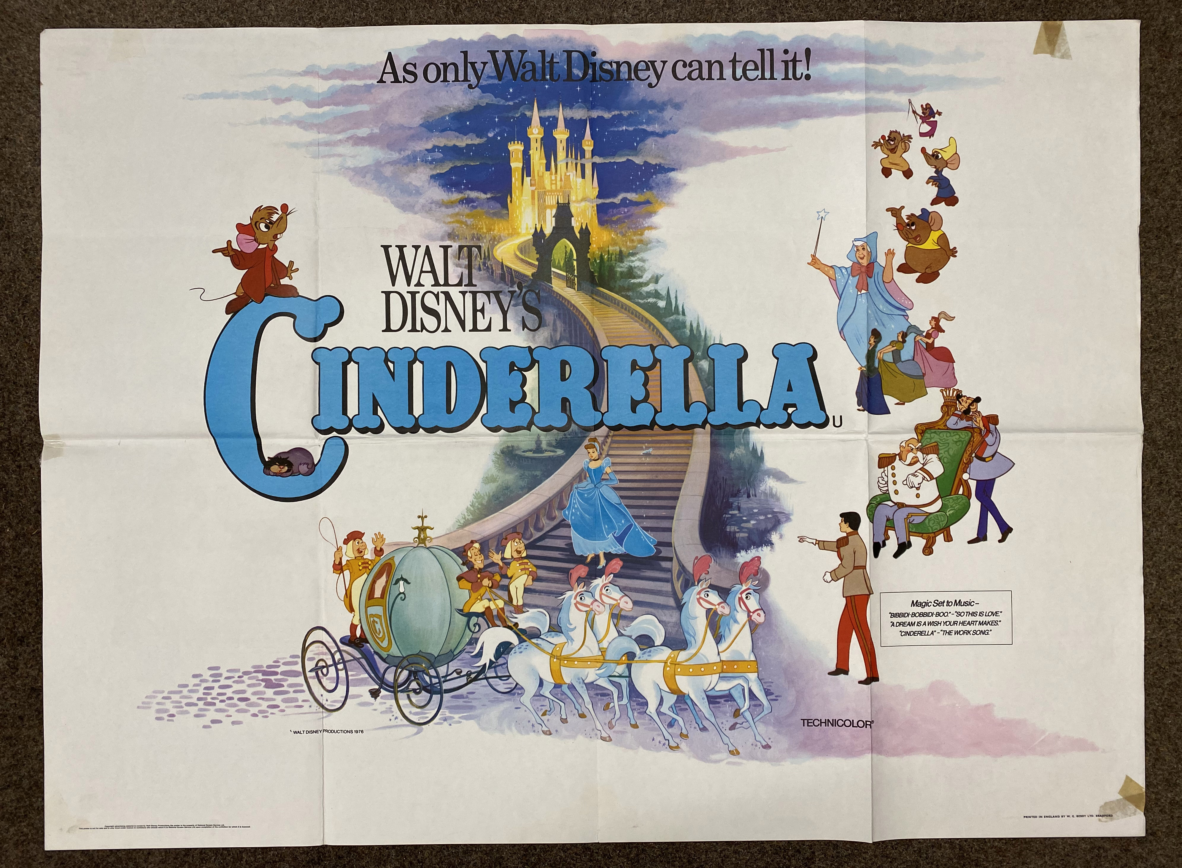 Walt Disney's Cinderella British Quad film poster, folded.