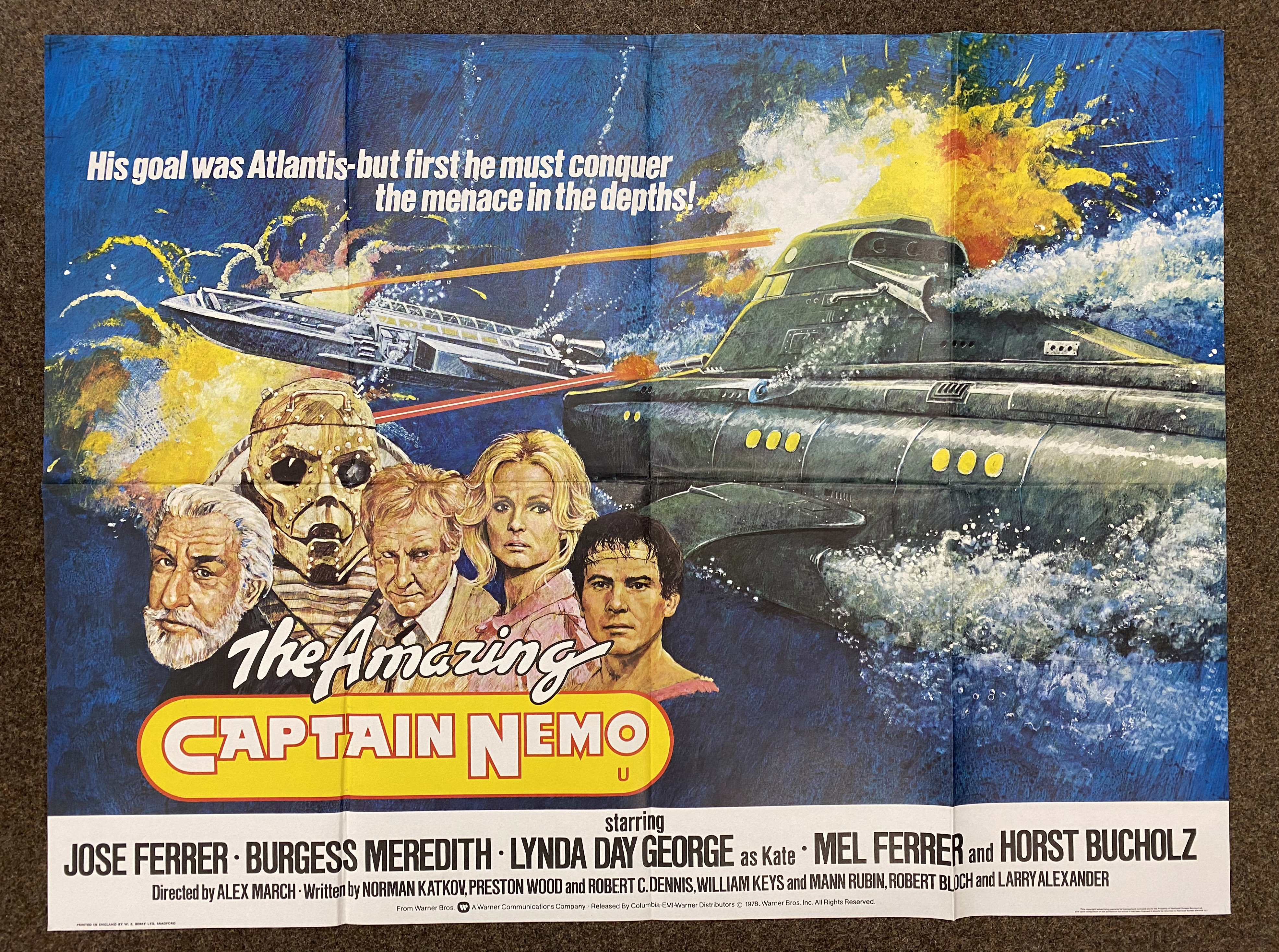 The Amazing Captain Nemo British Quad film poster, folded.