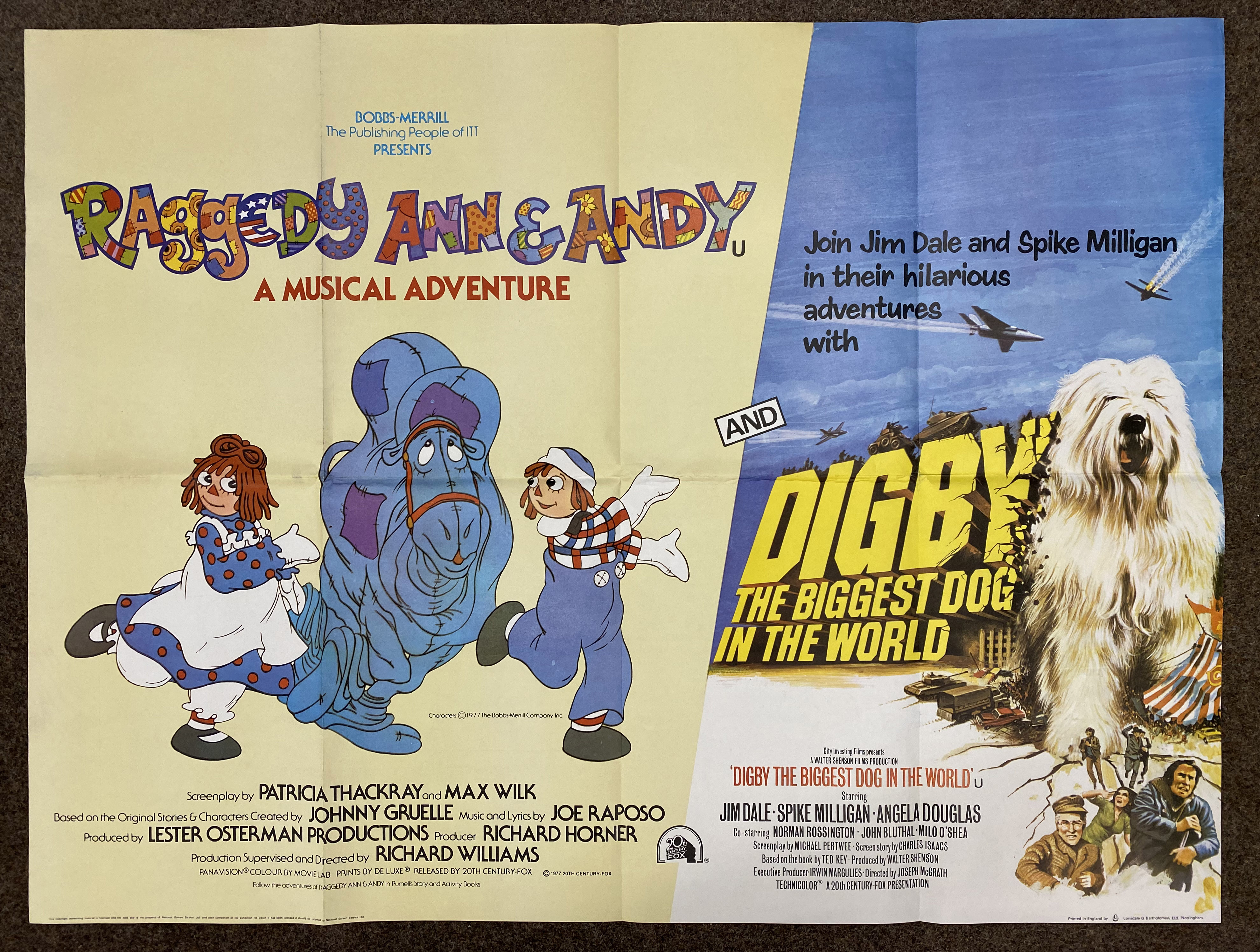 Raggedy Ann & Andy and Digby The Biggest Dog In The World British Quad film poster, folded.