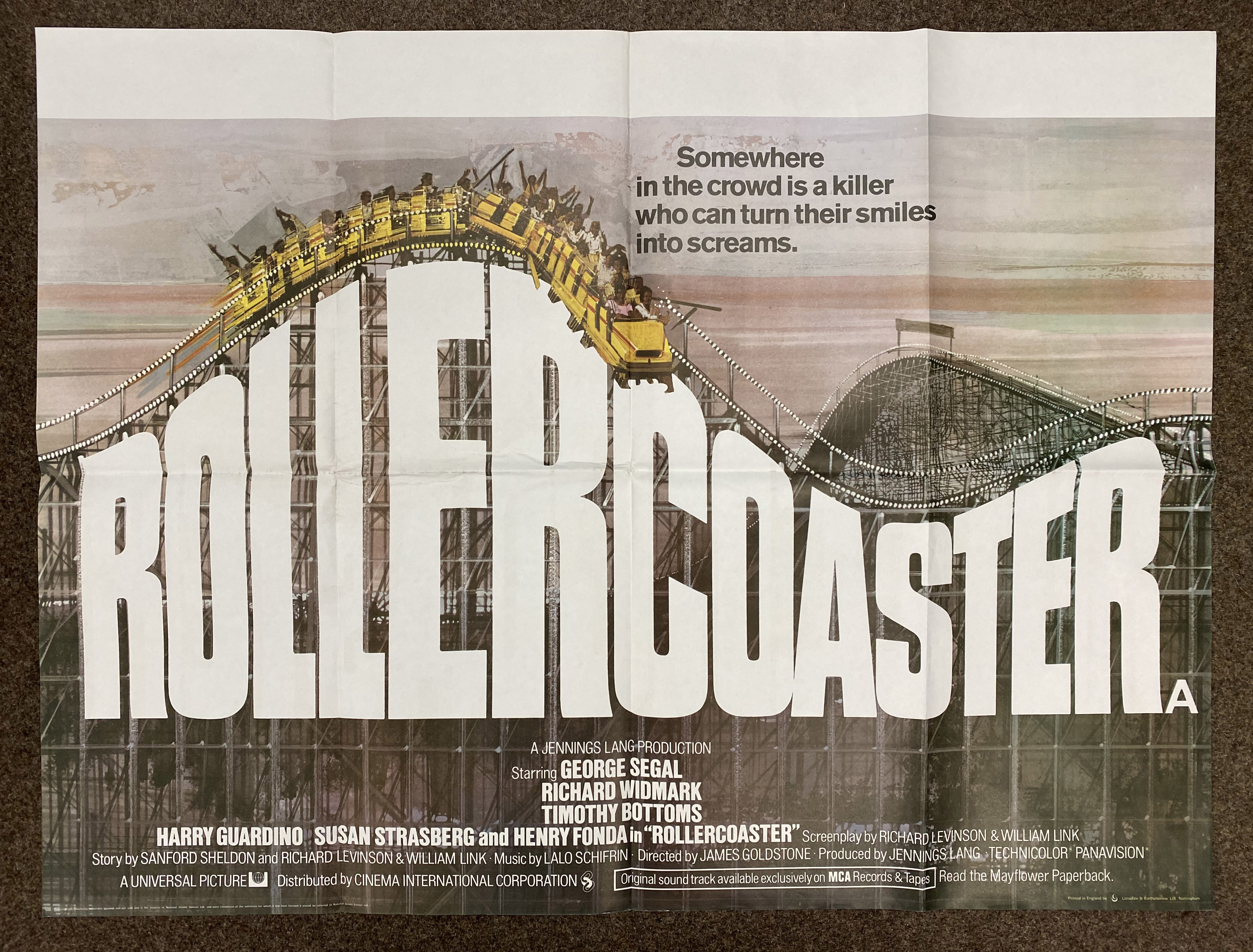 Rollercoaster British Quad film poster, folded.