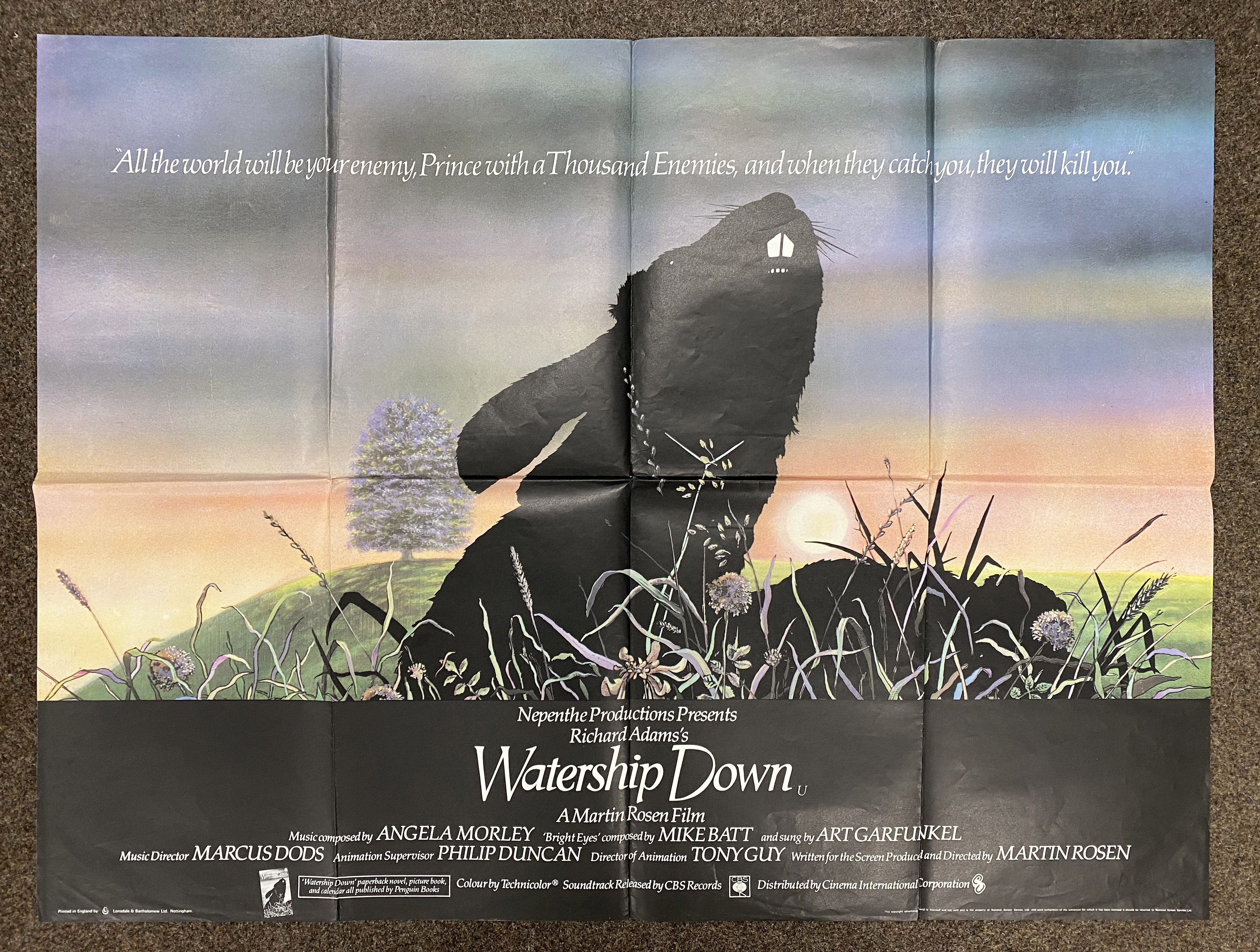 Watership Down British Quad film poster, folded.