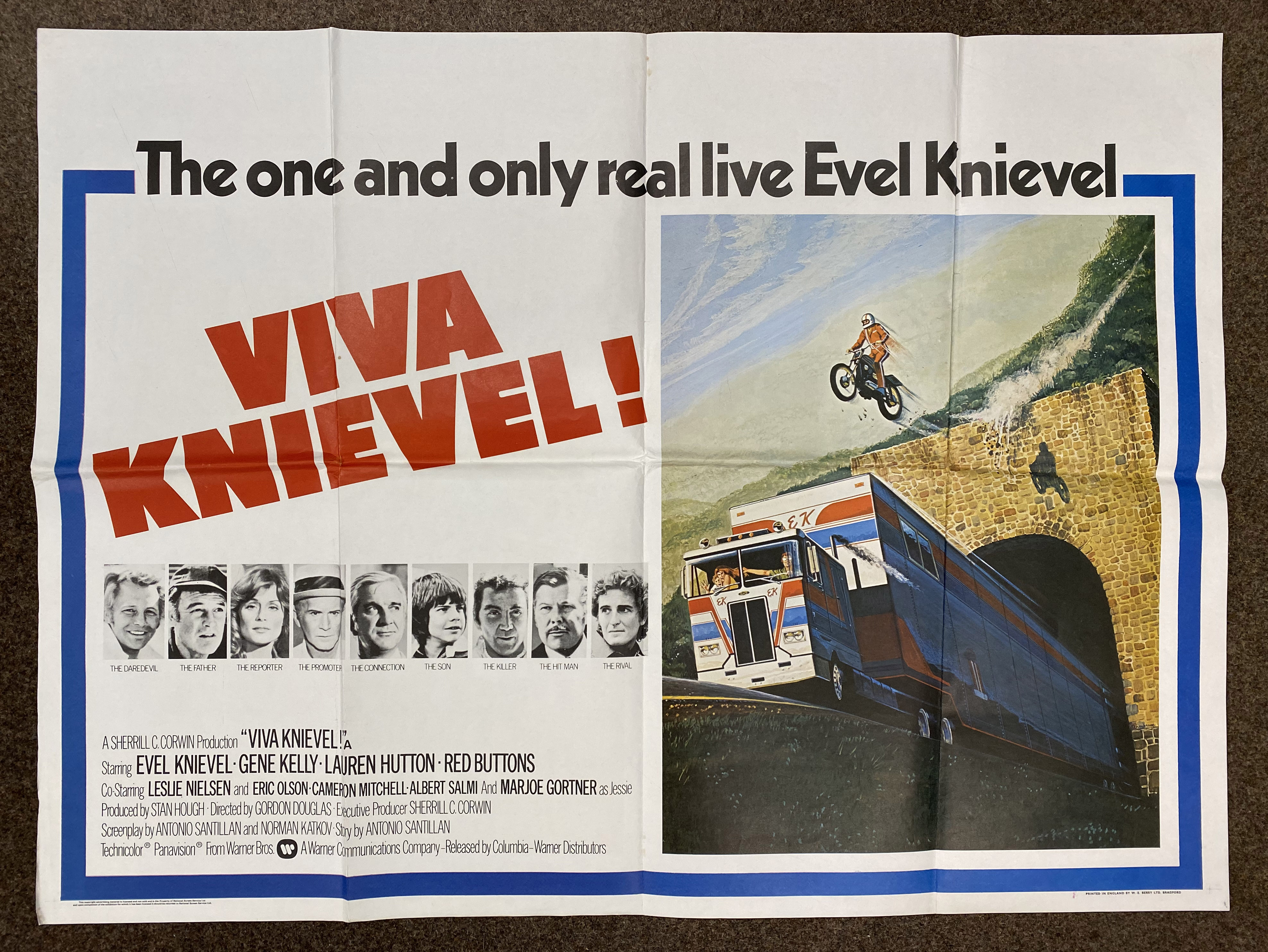 Evel Knievel Viva Knievel! British Quad film poster, folded.