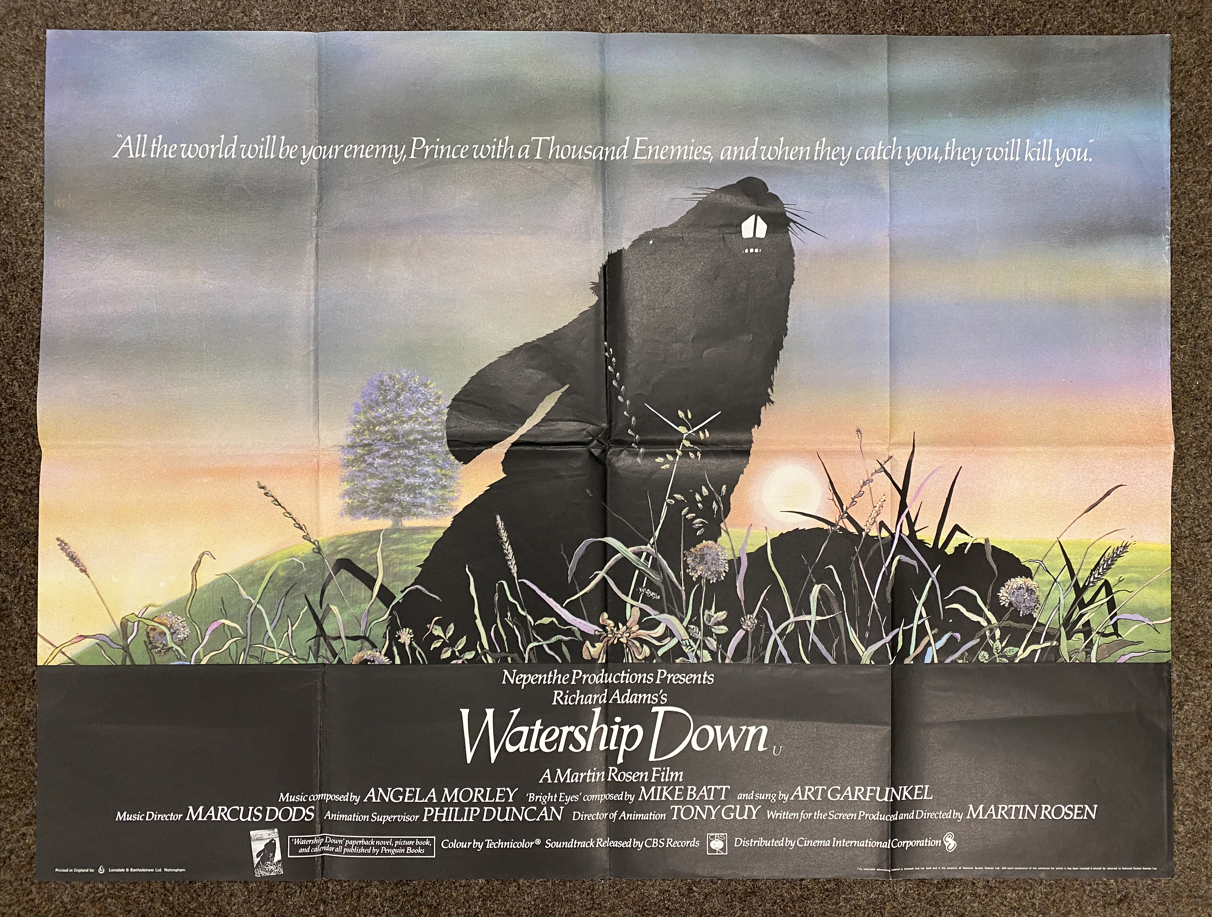 Watership Down British Quad film poster, folded.