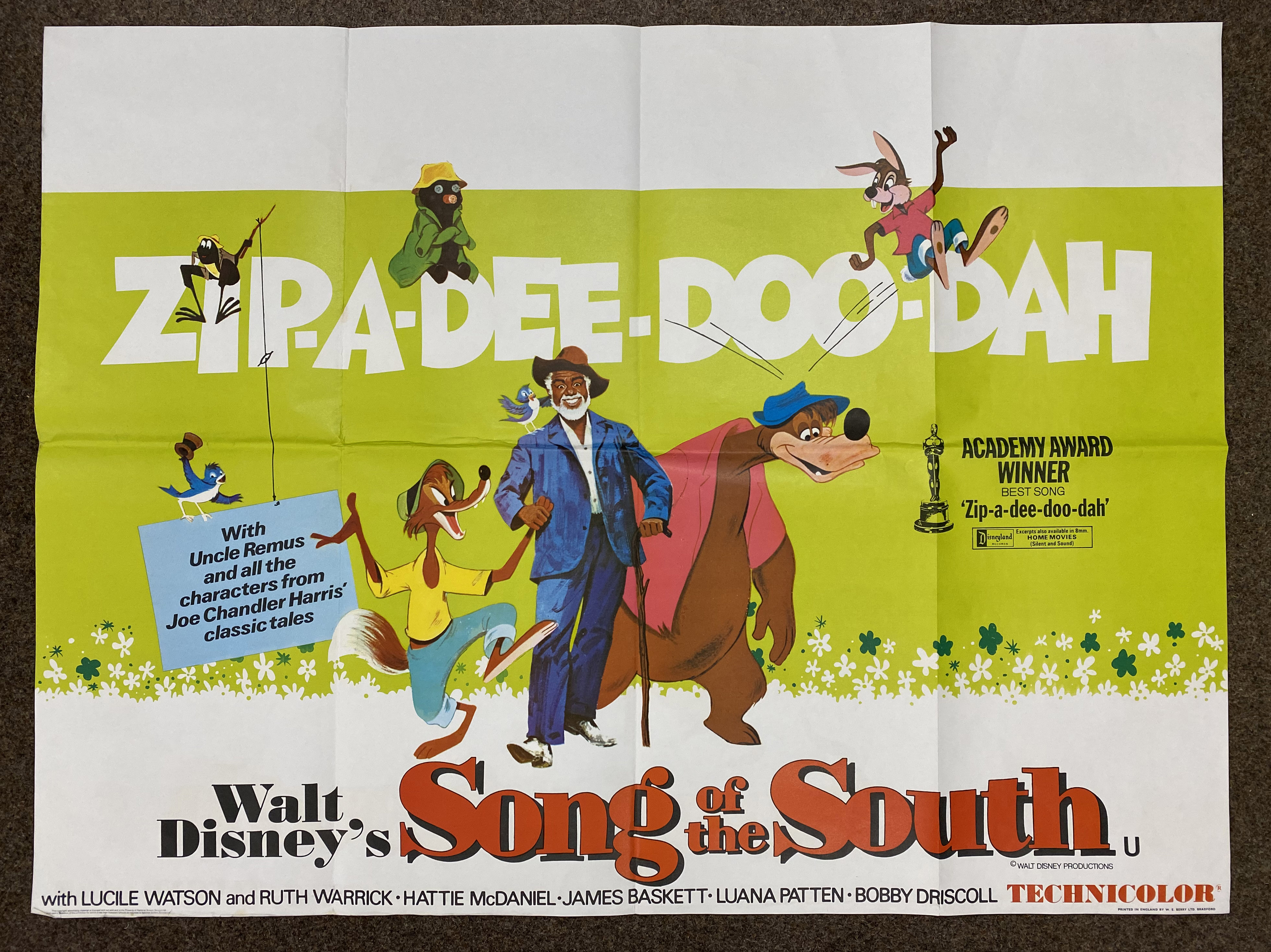 Walt Disney's Song Of The South British Quad film poster, folded.