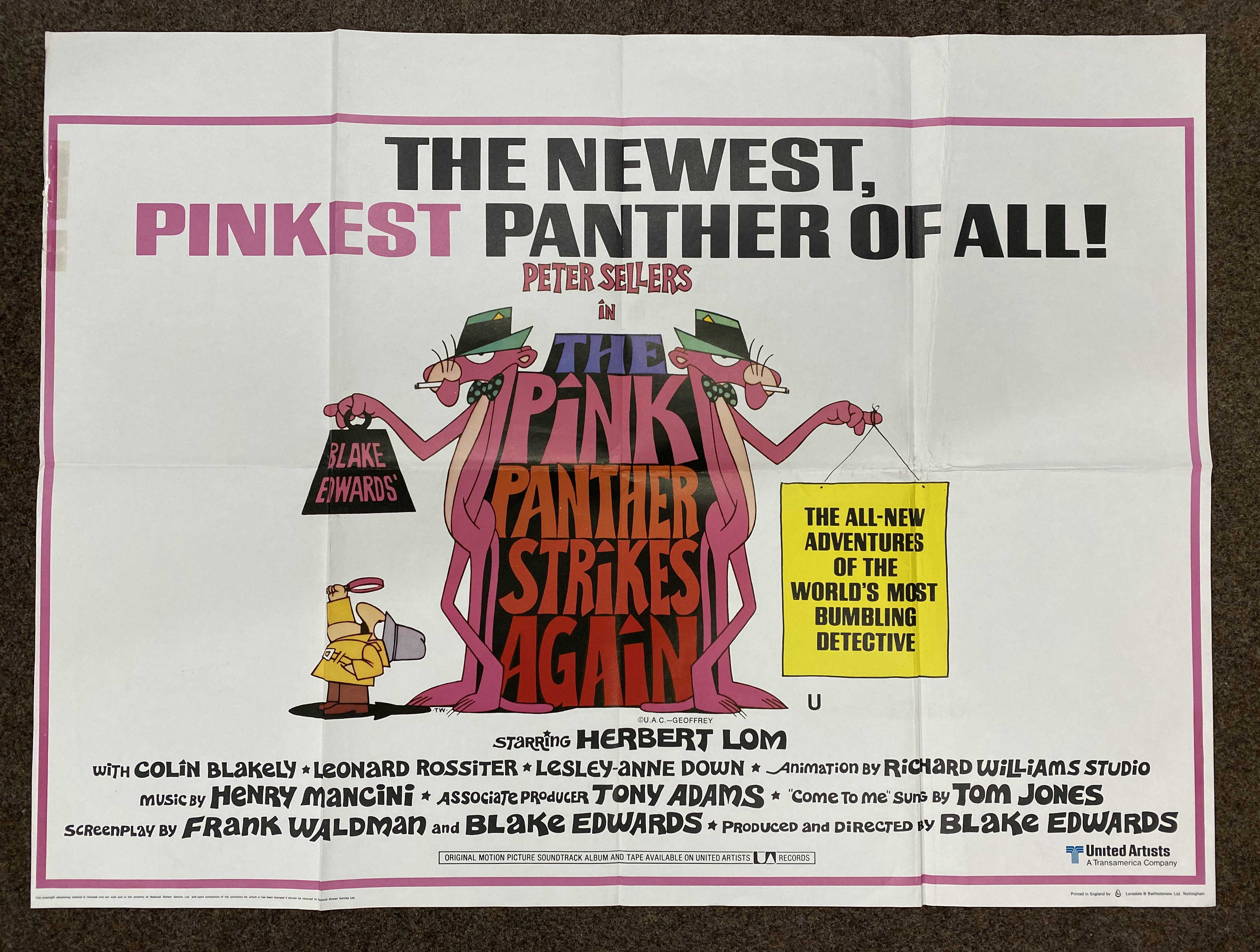 The Pink Panther Strikes Again British Quad film poster, folded.