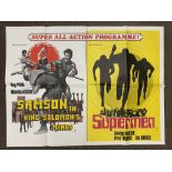 Samson In King Solomon's Mines and Supermen double-bill British Quad film poster, folded.