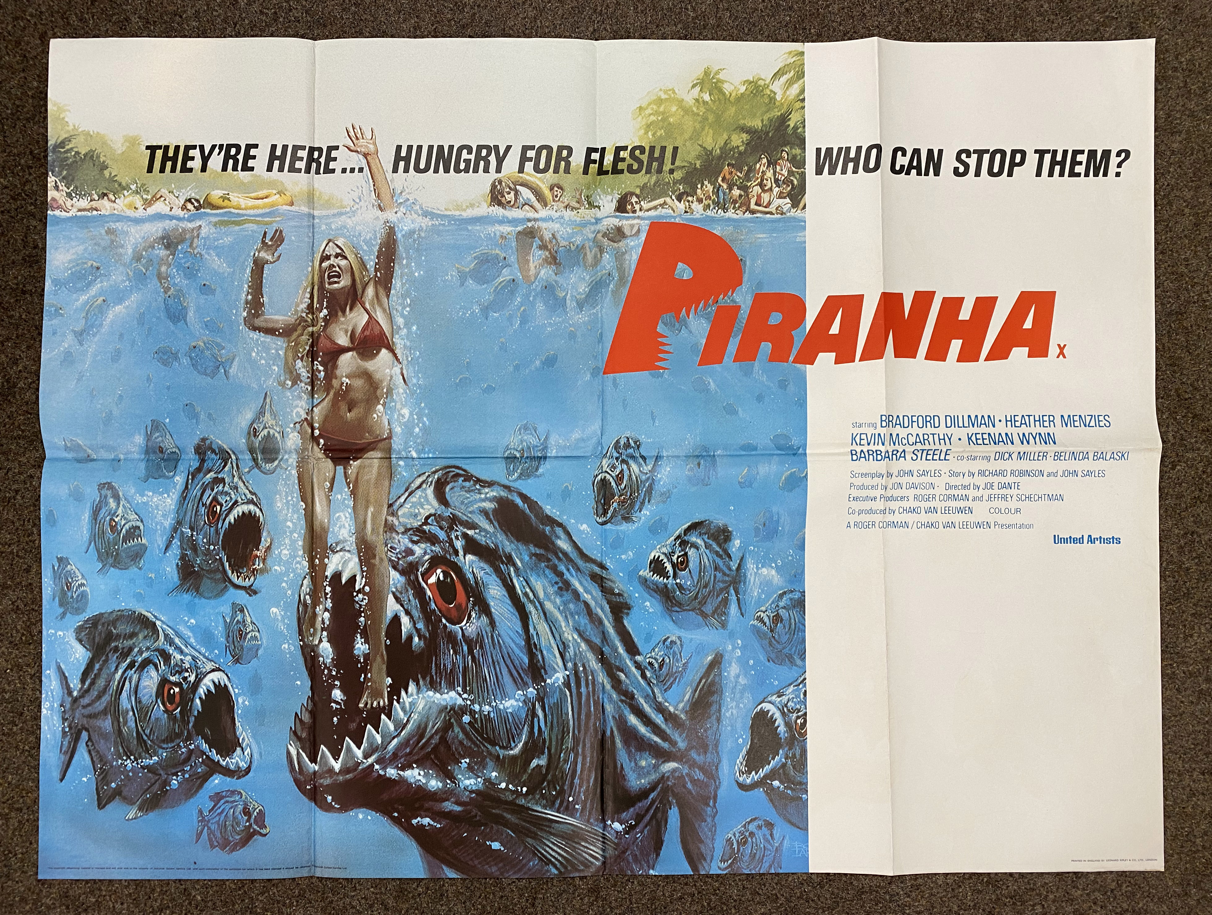 Piranha British Quad film poster, folded.