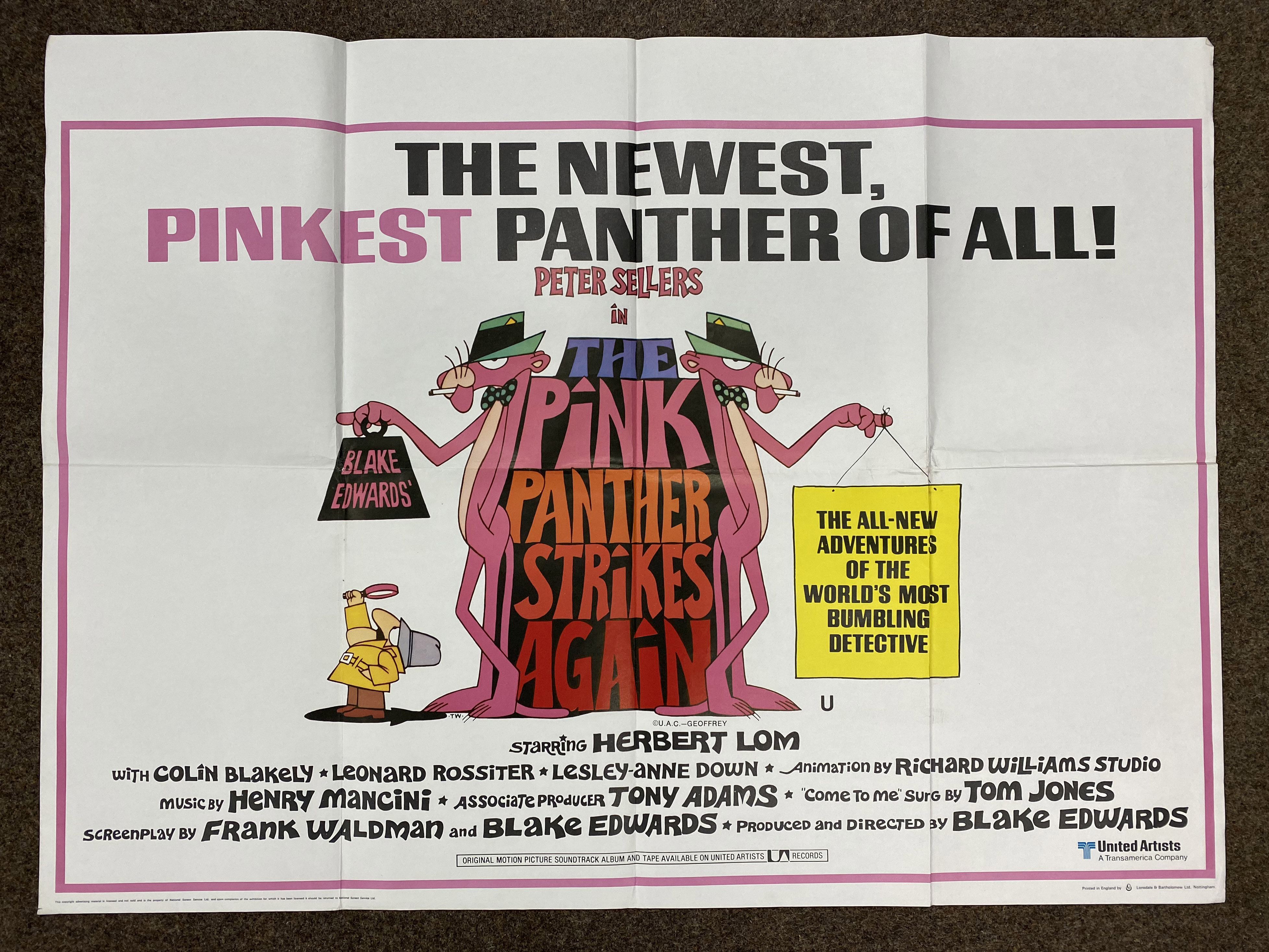 The Pink Panther Strikes Again British Quad film poster, folded.