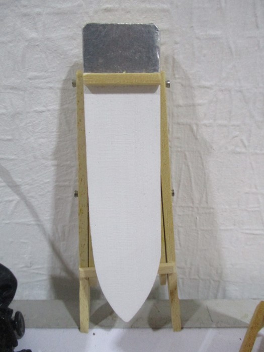 A collection of miniature dolls house kitchen items including an ironing board, step ladder, - Image 2 of 7