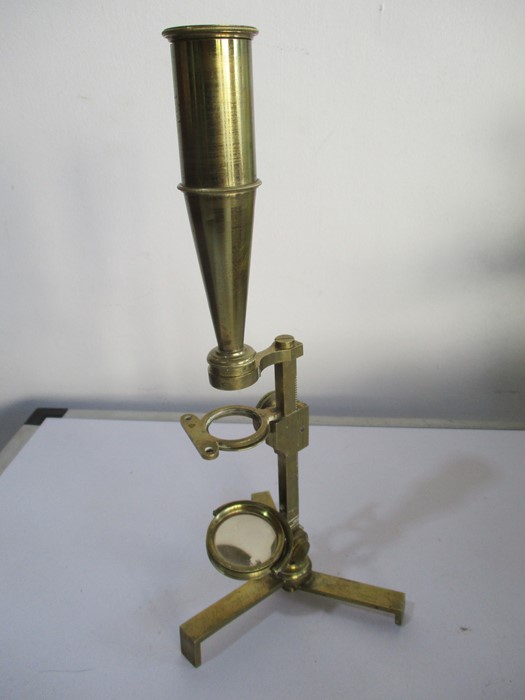 Watkins & Hill (Charing Cross, London) brass pocket compound travel microscope with concave mirror