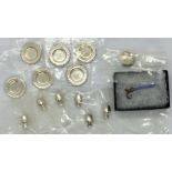 A collection of 13 miniature dolls house silver ( hallmarked) by John Parfitt, including salvers,