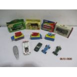 A small collection of diecast cars, some boxed, including Corgi, Matchbox, Lledo etc