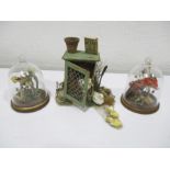 Two miniature dolls house "taxidermy", snakes under glass domes along with a miniature "hen house"