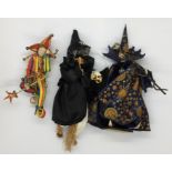 Three dolls/figures, jester, witch and warlock