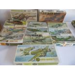 A collection of 12 unmade Airfix WWII aircraft models 1:72 scale