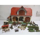 A D H Wagner & Sohne barn, German circa 1930 with various accessories including hay bales, horse