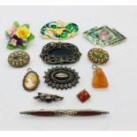A small collection of silver and costume jewellery including a Catherine Popesco brooch and a