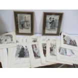 A large collection of unframed fashion prints with two framed versions