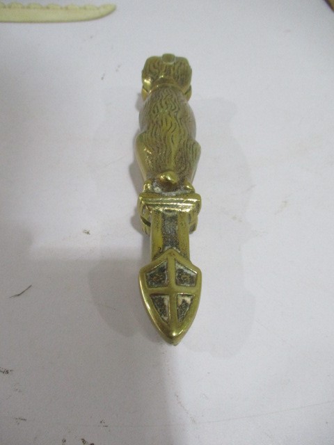 A collection of small items including whistle, chain purse, ivory letter opener, brass nut - Image 7 of 12