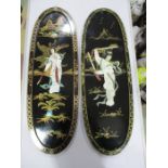 A pair of oriental panels with geisha girls