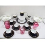 A Romanov "Cobalt" porcelain coffee set, Aynsley " Wild Tudor" bowls along with three pieces of
