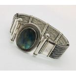 A heavy 925 silver mesh bracelet set with abalone. total weight 85g