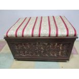 A Victorian rosewood foot stool/ottoman with fretwork decoration to front