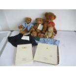 A collection of teddy bears and Steiff catalogues