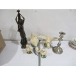 A collection of duck figures, Leonardo collection figure of a nude lady, and a silver plated