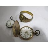 A gold plated Waltham pocket watch and a 935 silver ladies fob watch etc