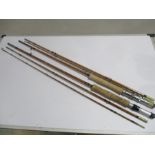 Two unnamed three piece split cane fishing rods