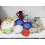 A collection of various china including Spode Stafford Flowers bowl, God speed the plough tankards